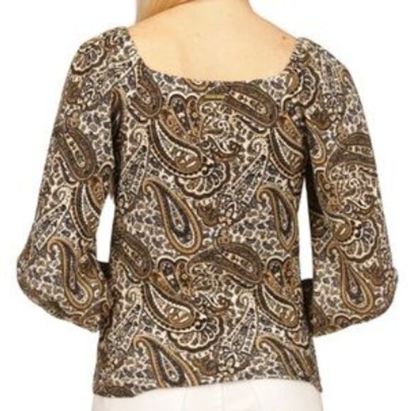 Michael Michael Kors (M) Paisley Print V-Neck Rouched Chest Puff Sleeve Blouse - Picture 6 of 12